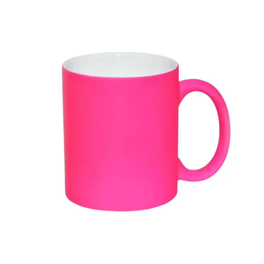 Taza de neón de cerámica de 11 oz, rosa roja