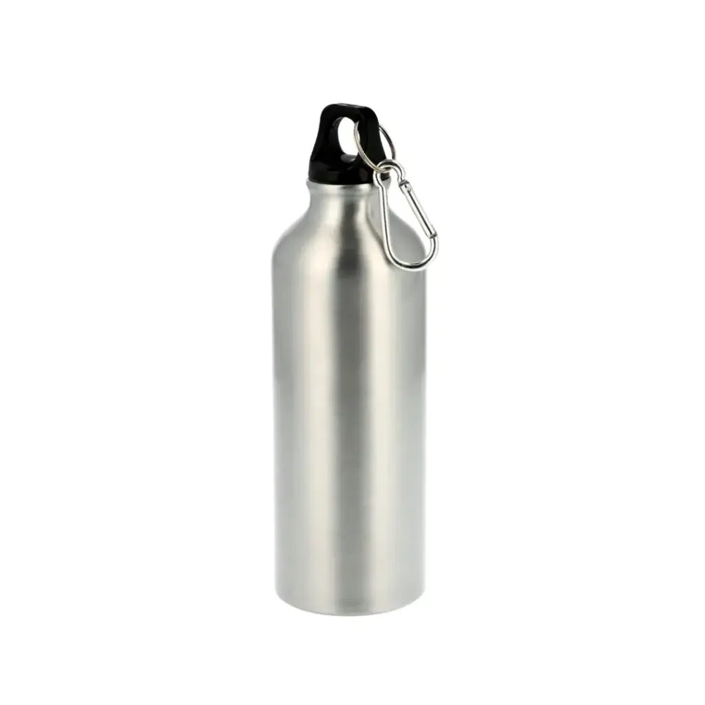 Bote de Aluminio para Sublimar McKAKO 400 ml con Mosquetón (Plateado)