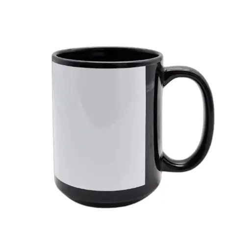 [SFS-MG79] Taza de Cerámica Negra con Ventana Blanca para Sublimar (15 oz) - Calidad Premium